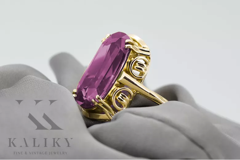 Pierścionek Ametyst 14k żółte złoto Vintage Biżuteria vrc038y